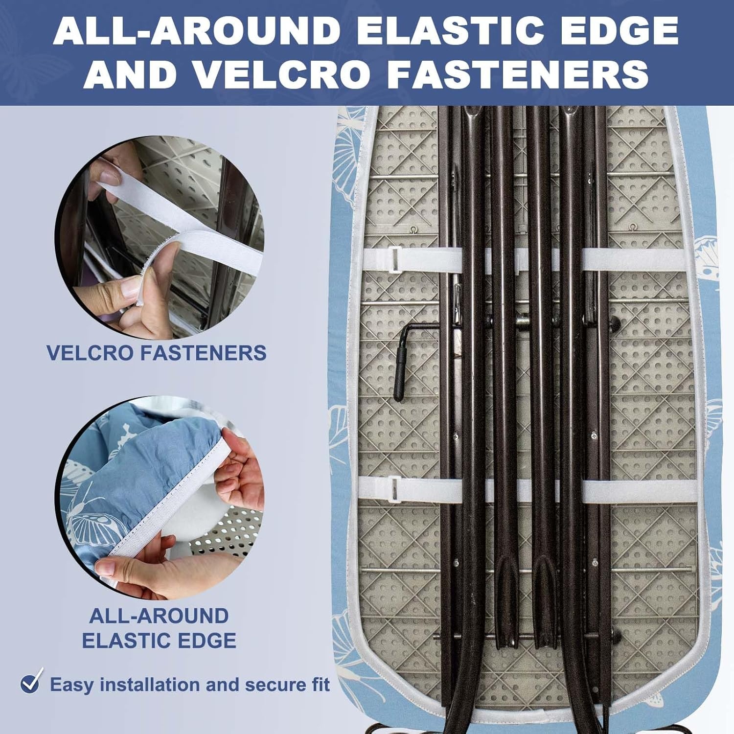 Strijkplankhoes met dikke vulling, hittebestendig & reflecterend - 100% katoen - 130-140x40-45 cm