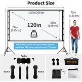 Projectiescherm 120 inch draagbaar met standaard, 16:9 4K HD, kreukvrij, lichtgewicht, voor binnen & buiten, met draagtas