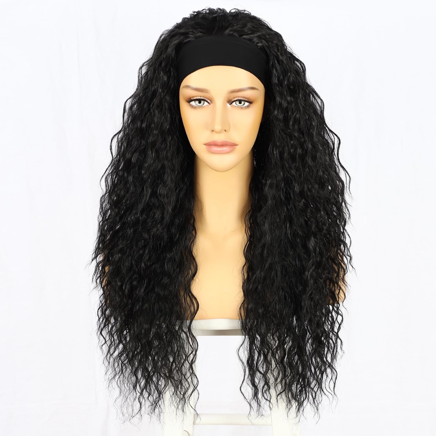Zwarte Watergolf Haarbandpruik Synthetisch 26" Glueless - 52% Korting!