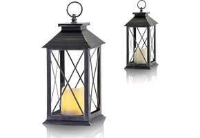 LED Buitenlantaarn met Kunststof Kaars - Spatwaterdicht & Timer - 64% Korting