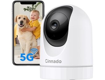 Indoor babyfoon met camera 5MP dual-band WiFi, nachtzicht in kleur, bewegingstracking, 360° rotatie en Alexa
