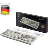 Toetsenbord USB bekabeld volledig formaat, ergonomisch retro/vintage design, hoge toetsenhub, grijs/wit