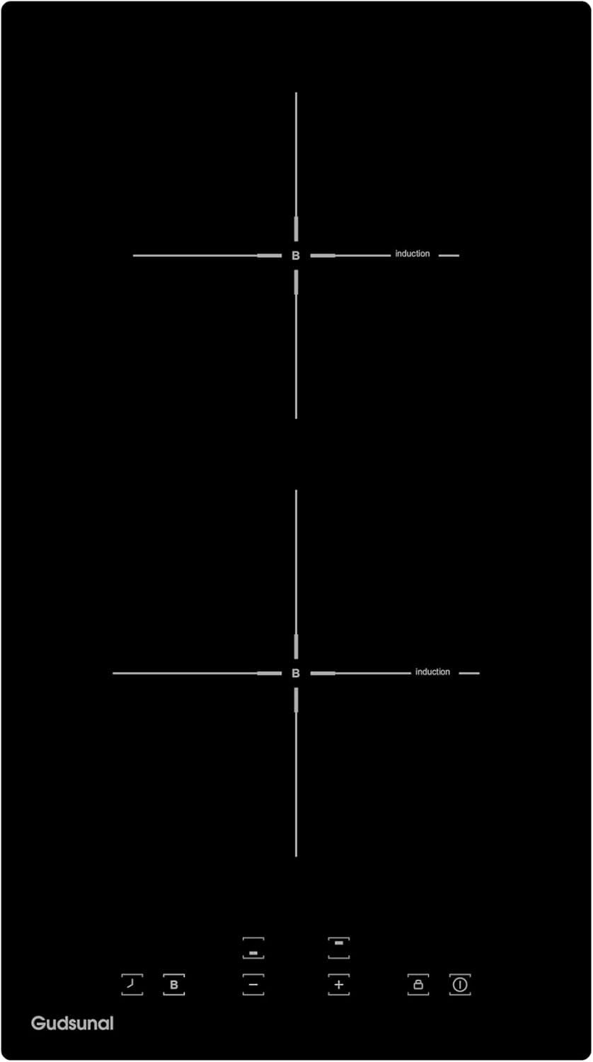 Inductiekookplaat Inbouw Domino 2 zones 3600W met Booster, 9 standen, Schuifbediening, Timer (1-99 min) en Automatische uitschakeling