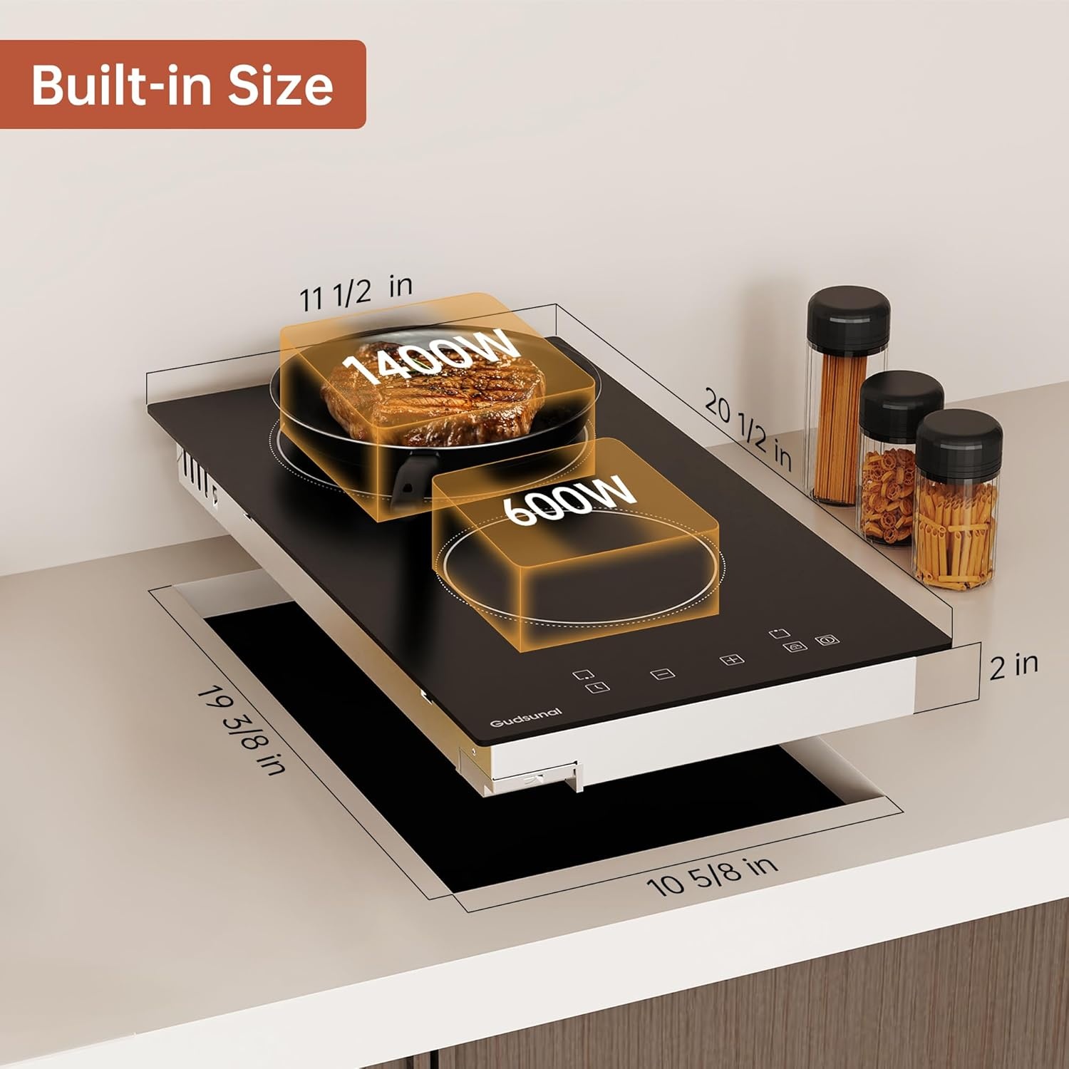 Keramische kookplaat 2-pits, Domino, 3000W, 9 warmtestanden, timer, aanraakbediening, automatische uitschakeling, kinderbeveiliging