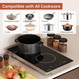 Keramische kookplaat 2-pits, Domino, 3000W, 9 warmtestanden, timer, aanraakbediening, automatische uitschakeling, kinderbeveiliging