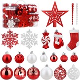 Kerstballen Set 128 Stuks - Onbreekbaar Rood Glanzend Mat Glitter - 60% Korting