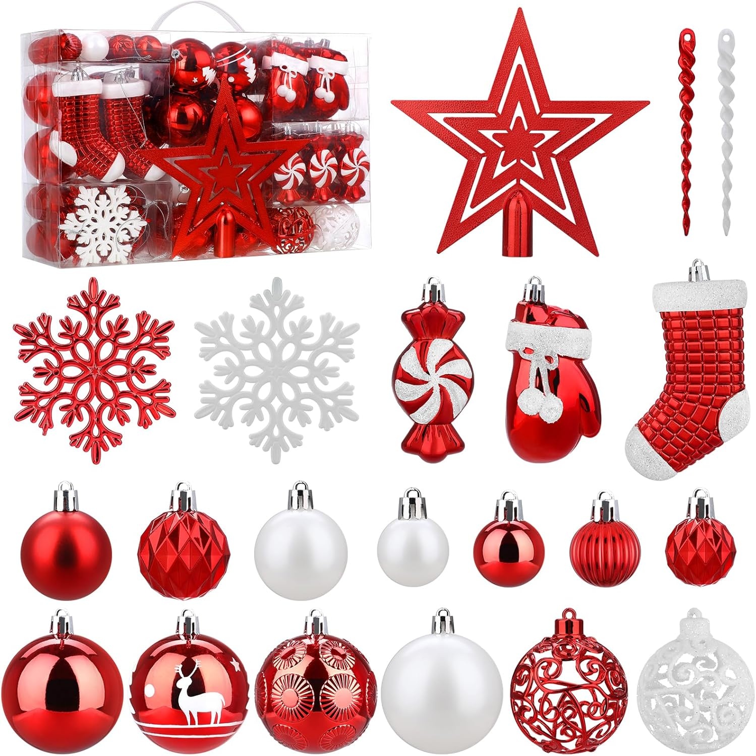 Kerstballen Set 128 Stuks - Onbreekbaar Rood Glanzend Mat Glitter - 60% Korting
