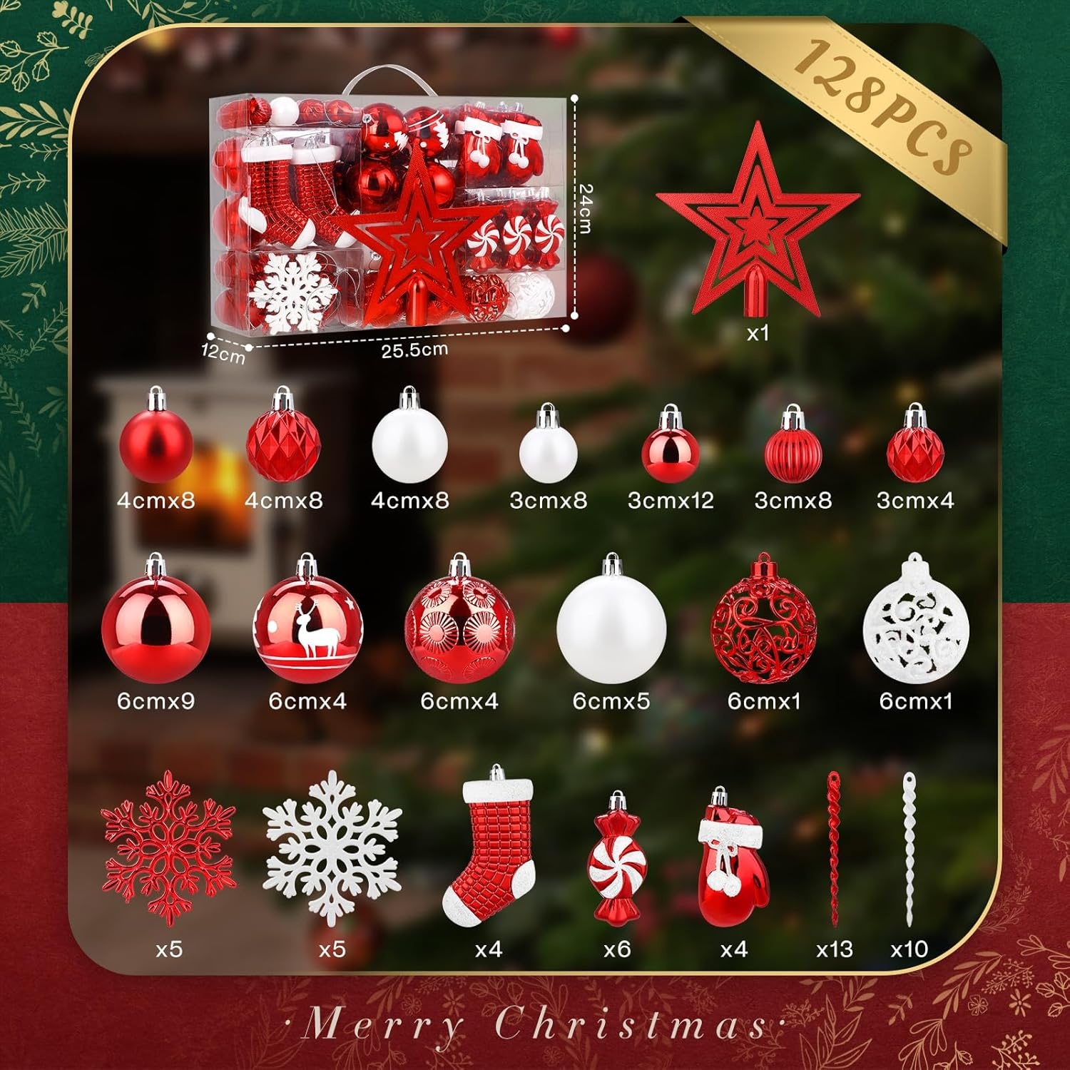 Kerstballen Set 128 Stuks - Onbreekbaar Rood Glanzend Mat Glitter - 60% Korting