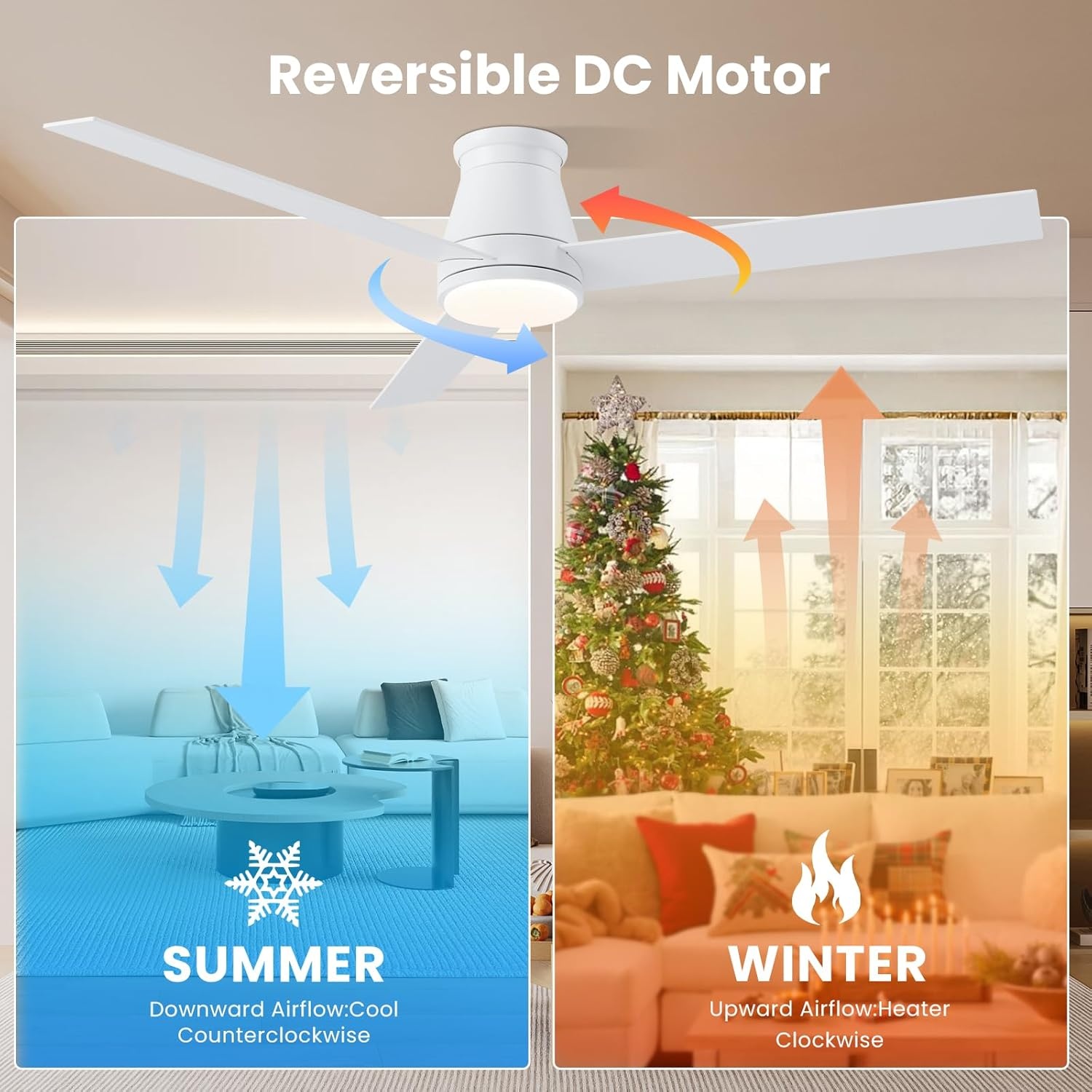 Plafondventilator met licht 152 cm, Stil, 6 Snelheden, 3 Kleurtemperaturen, Dimbaar, Omkeerbare DC Motor