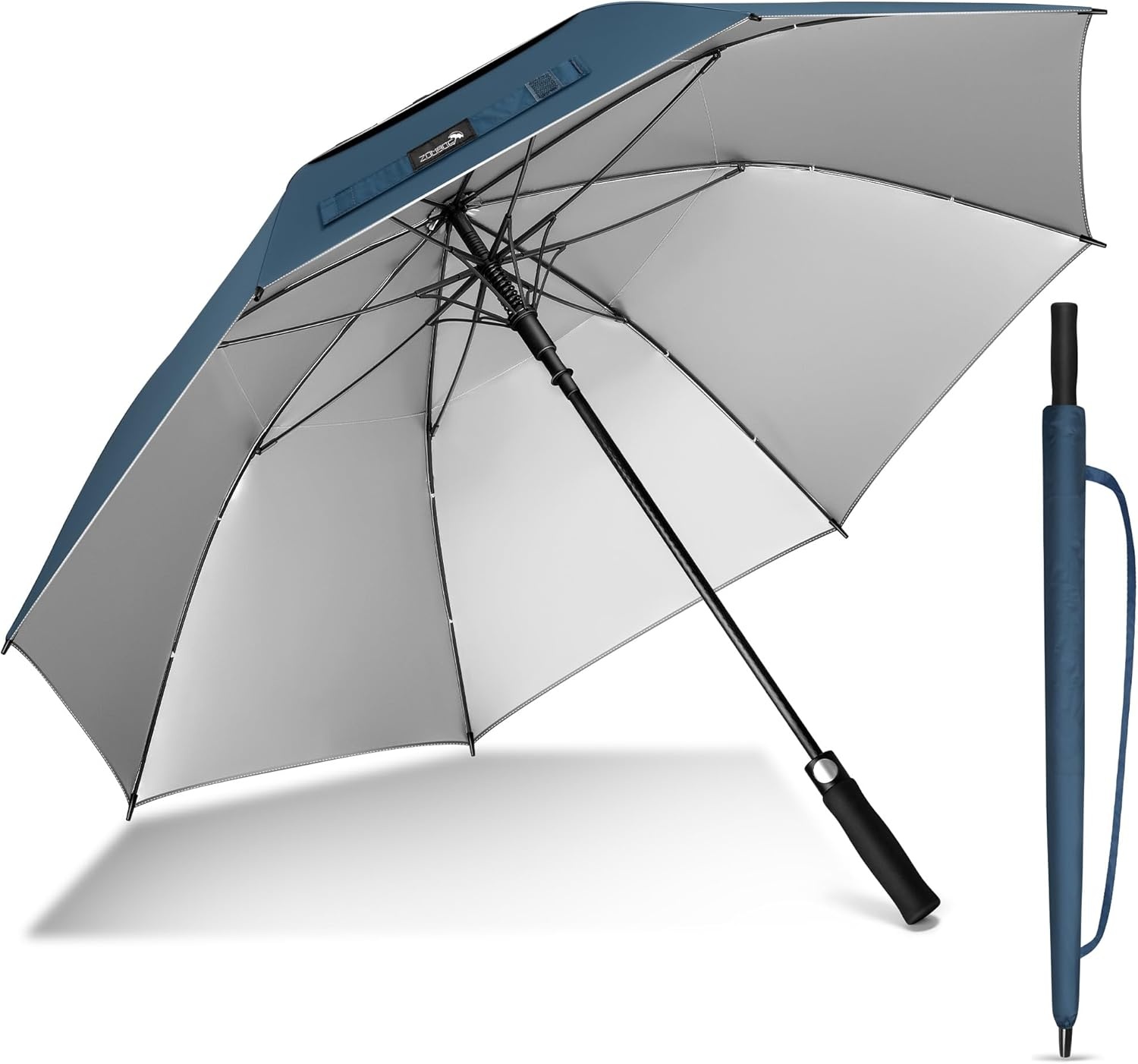 Golfparaplu UV-bescherming Winddicht Waterdicht Zilver/Zwart 62 Inch