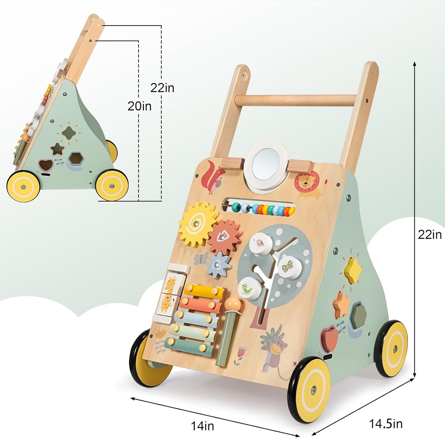 Montessori Houten Babyloopwagen, Multifunctionele Loophulp om te Leren Lopen