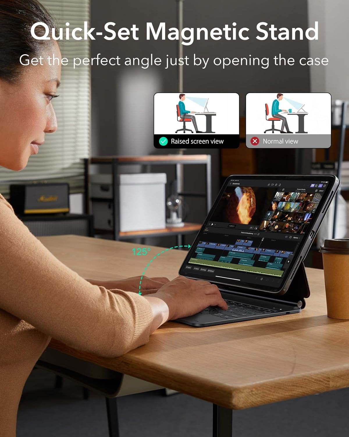 Toetsenbordhoes voor iPad Pro 13-inch (M4, 2024) met verstelbare magnetische standaard, hoge modus, verwijderbare hoes, Rebound 360-serie, antraciet