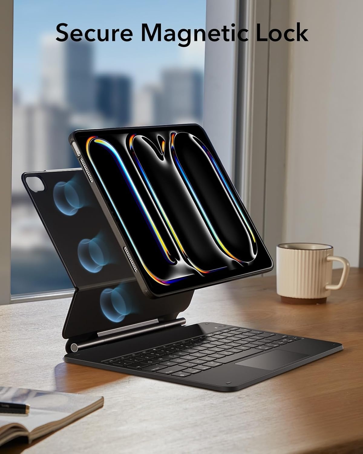 Toetsenbordhoes voor iPad Pro 13-inch (M4, 2024) met verstelbare magnetische standaard, hoge modus, verwijderbare hoes, Rebound 360-serie, antraciet