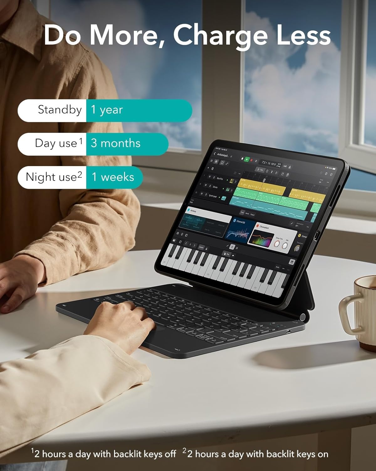 Toetsenbordhoes voor iPad Pro 13-inch (M4, 2024) met verstelbare magnetische standaard, hoge modus, verwijderbare hoes, Rebound 360-serie, antraciet