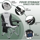 Opvouwbare Campingstoel XL tot 160 kg met Verstelbare Hoge Rugleuning, Gevoerd, Koeltas en Bekerhouder, Zwart