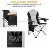 Opvouwbare Campingstoel XL tot 160 kg met Verstelbare Hoge Rugleuning, Gevoerd, Koeltas en Bekerhouder, Zwart