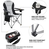 Opvouwbare Campingstoel XL tot 160 kg met Verstelbare Hoge Rugleuning, Gevoerd, Koeltas en Bekerhouder, Zwart