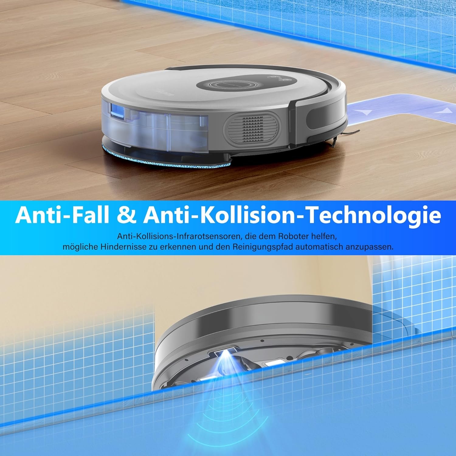 Robotstofzuiger met dweilfunctie 2-in-1, 4500 Pa zuigkracht, zelfopladend, wifi, 150 min, voor dierenharen, tapijt & harde vloeren