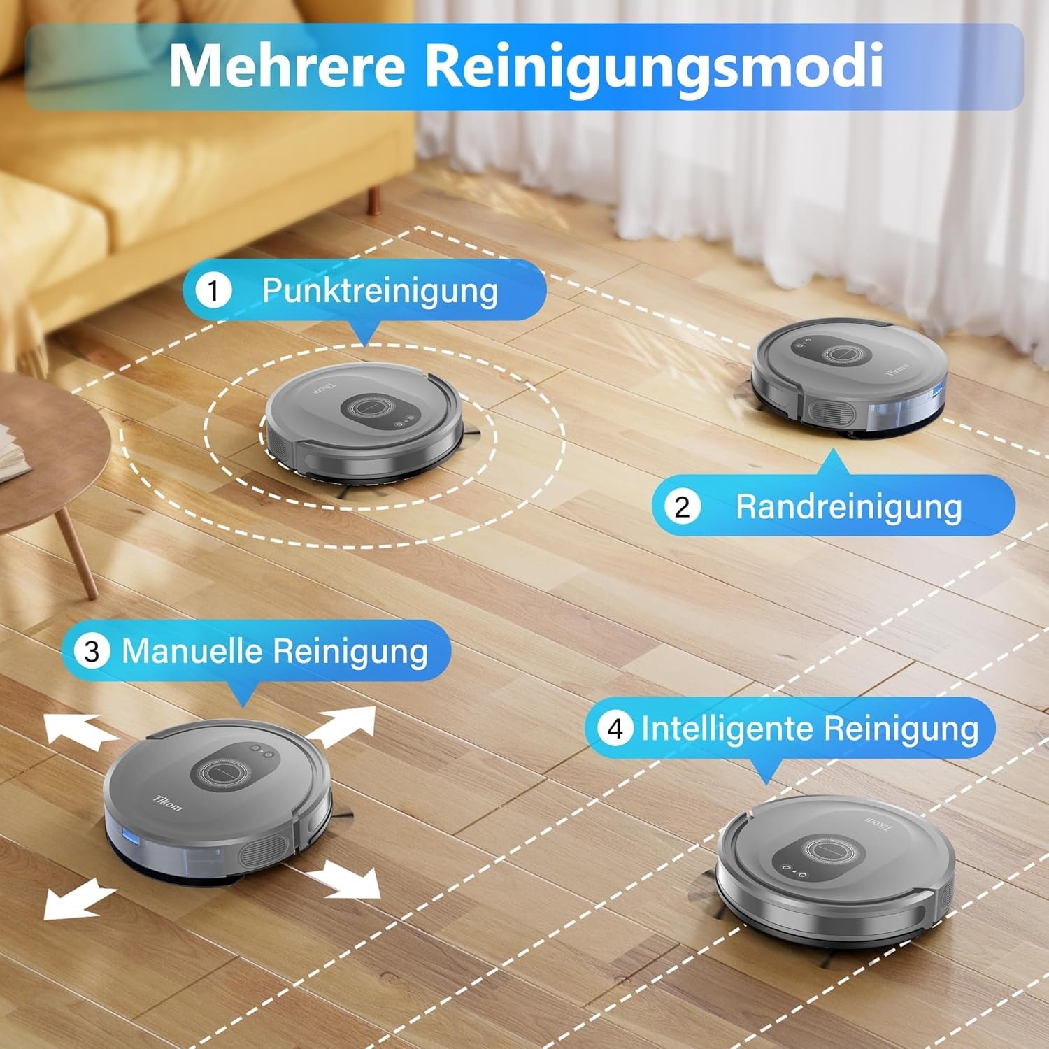 Robotstofzuiger met dweilfunctie 2-in-1, 4500 Pa zuigkracht, zelfopladend, wifi, 150 min, voor dierenharen, tapijt & harde vloeren