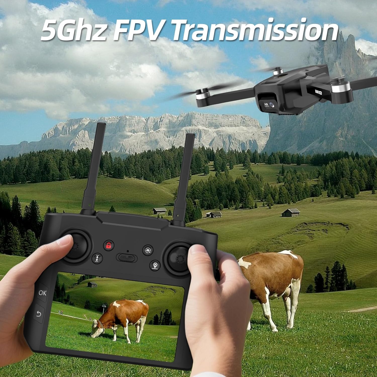 GPS Drone met Camera voor Volwassenen & Beginners, 4,5" HD LCD Afstandsbediening Scherm, Volg-Me, Cirkelvlucht, Automatische Terugkeer, Optical Flow,