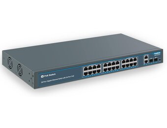 Gigabit PoE-switch 28-poorts met 24x PoE+ (400W), 2x Gigabit Uplink, 2x SFP, AI Watchdog, VLAN, onbeheerd, metaal voor desktop/rackmontage