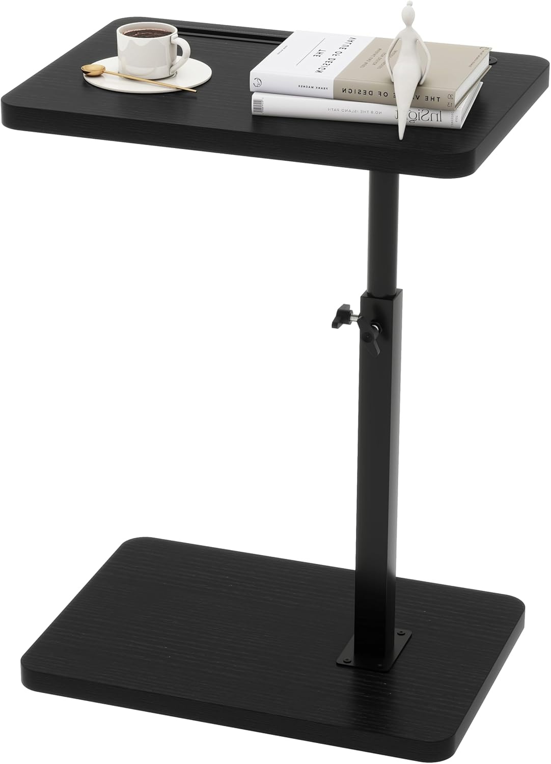 C-vormige bijzettafel 360° draaibaar in hoogte verstelbaar met telefoon/tablet sleuf voor bank/bed zwart