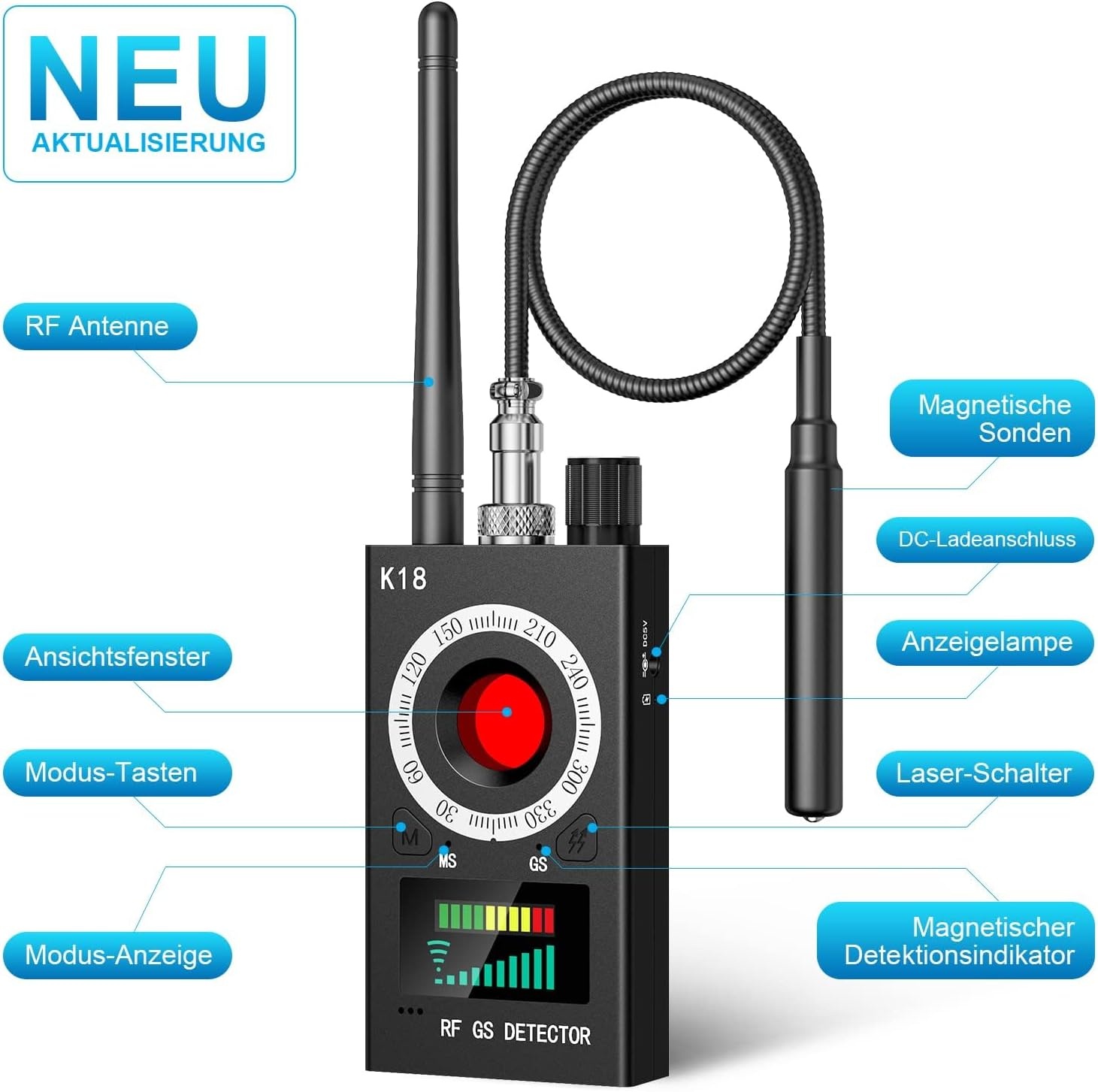 Wanzen detector RF met laser voor GPS trackers, verborgen camera's & afluisterapparaten