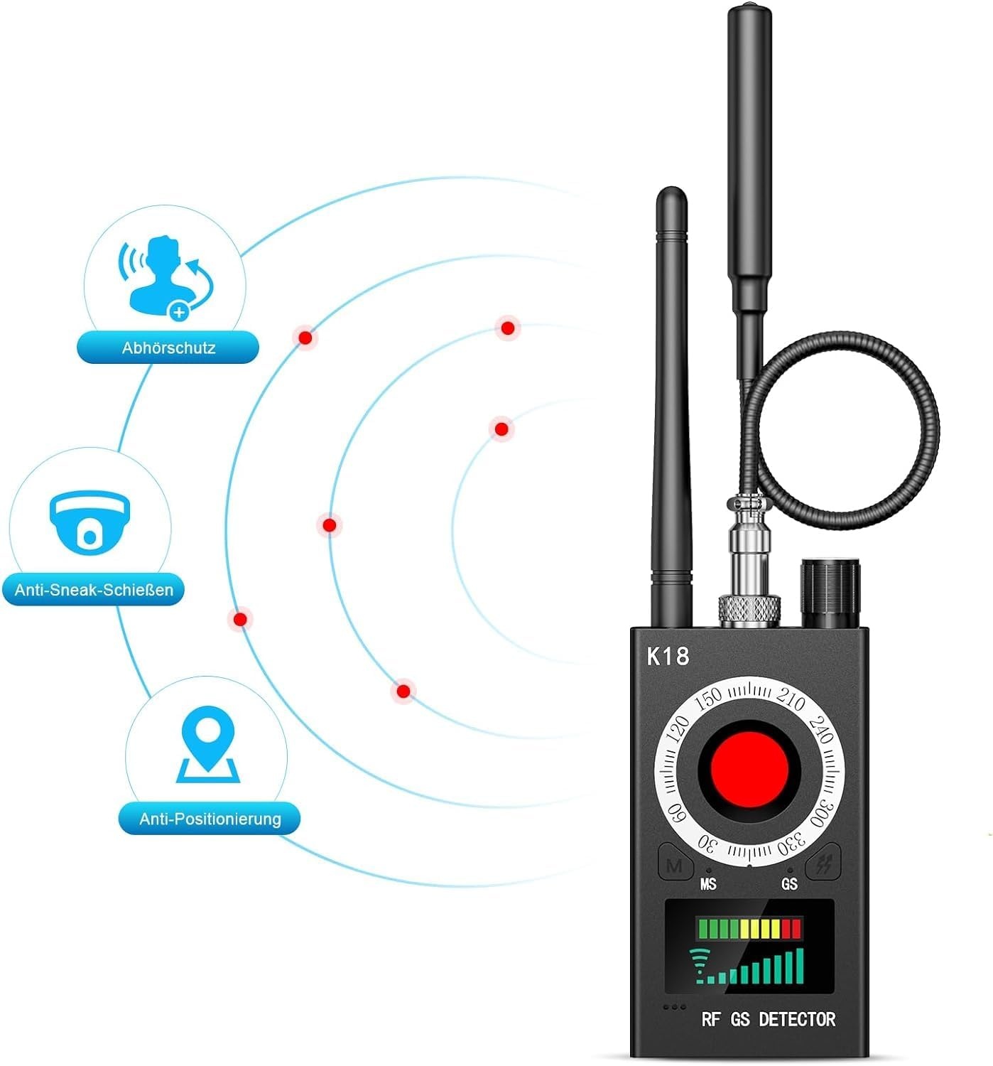 Wanzen detector RF met laser voor GPS trackers, verborgen camera's & afluisterapparaten