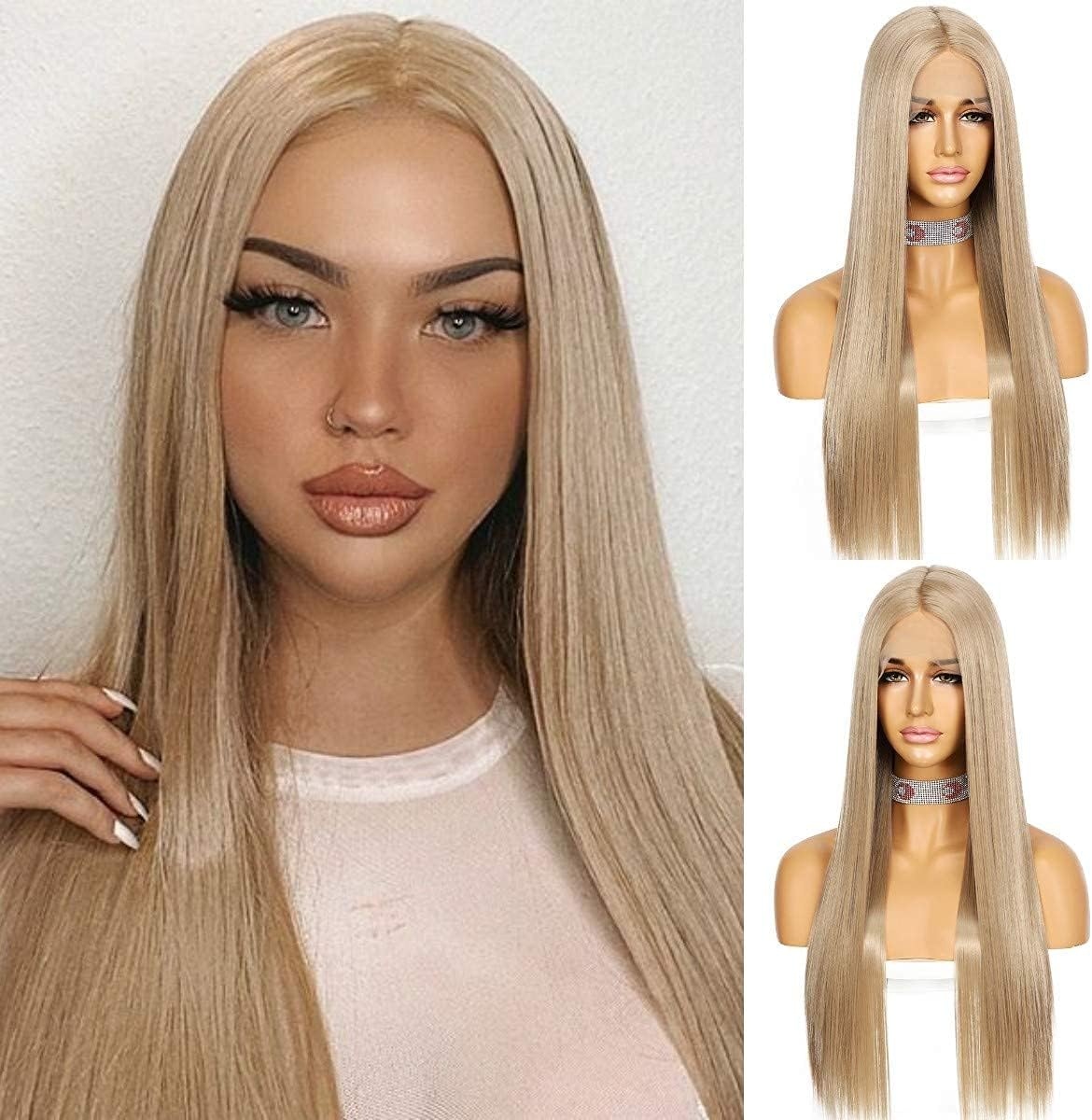 Ash Blonde Lange Rechte Pruik Vrouw - 63% Korting - Synthetisch 26"