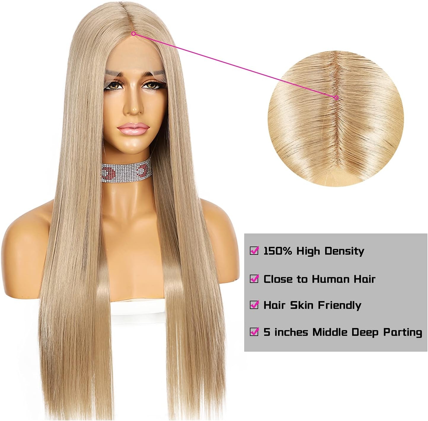 Ash Blonde Lange Rechte Pruik Vrouw - 63% Korting - Synthetisch 26"