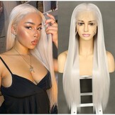 Pruik voor vrouwen Asblond Lang Recht Lace Front Middenscheiding Synthetisch Hittebestendig 150% Dichtheid 26 Inch