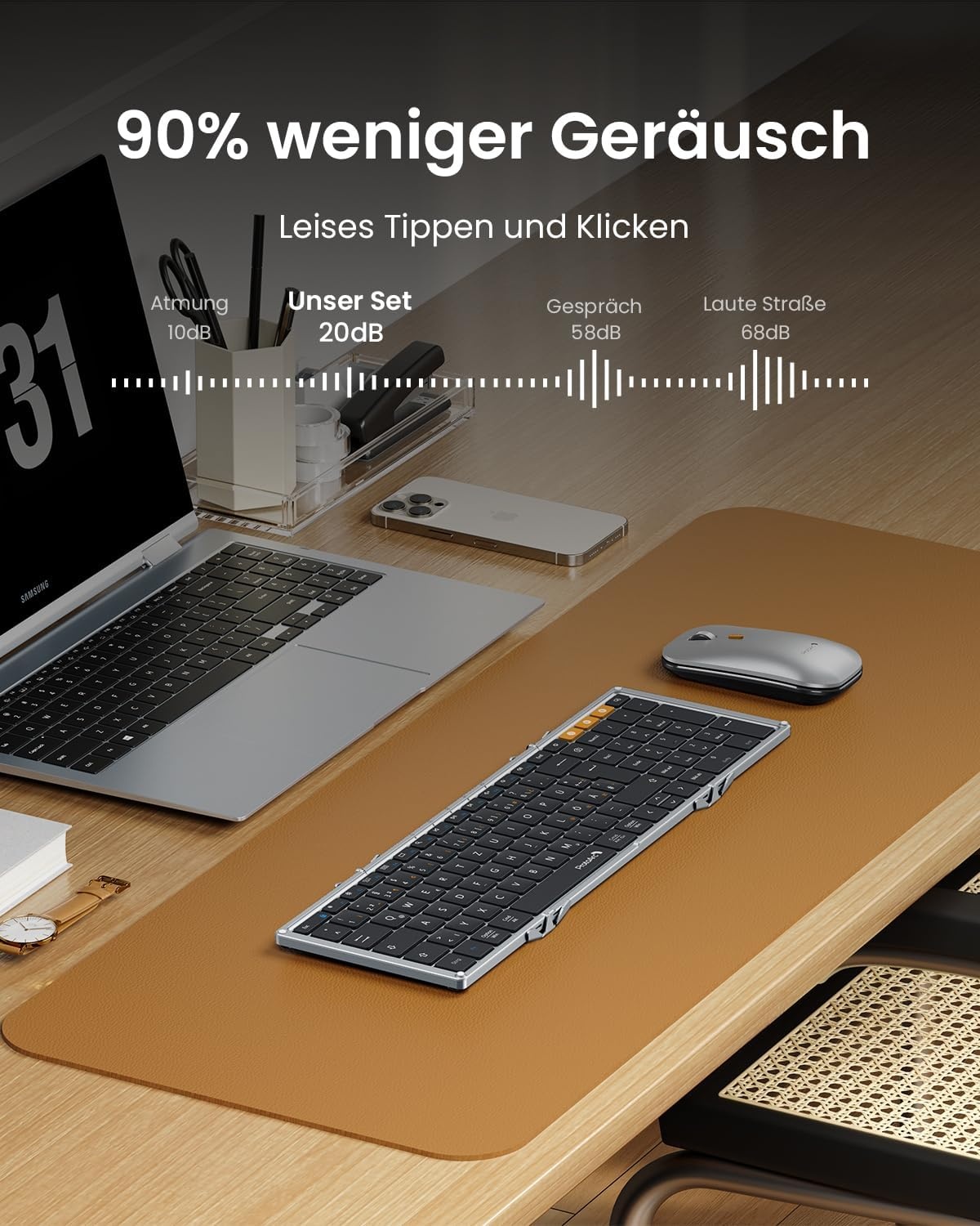 Vouwbaar Toetsenbord & Muis Set QWERTZ met Numeriek Toetsenbord voor Multi-device Zwart/Zilver