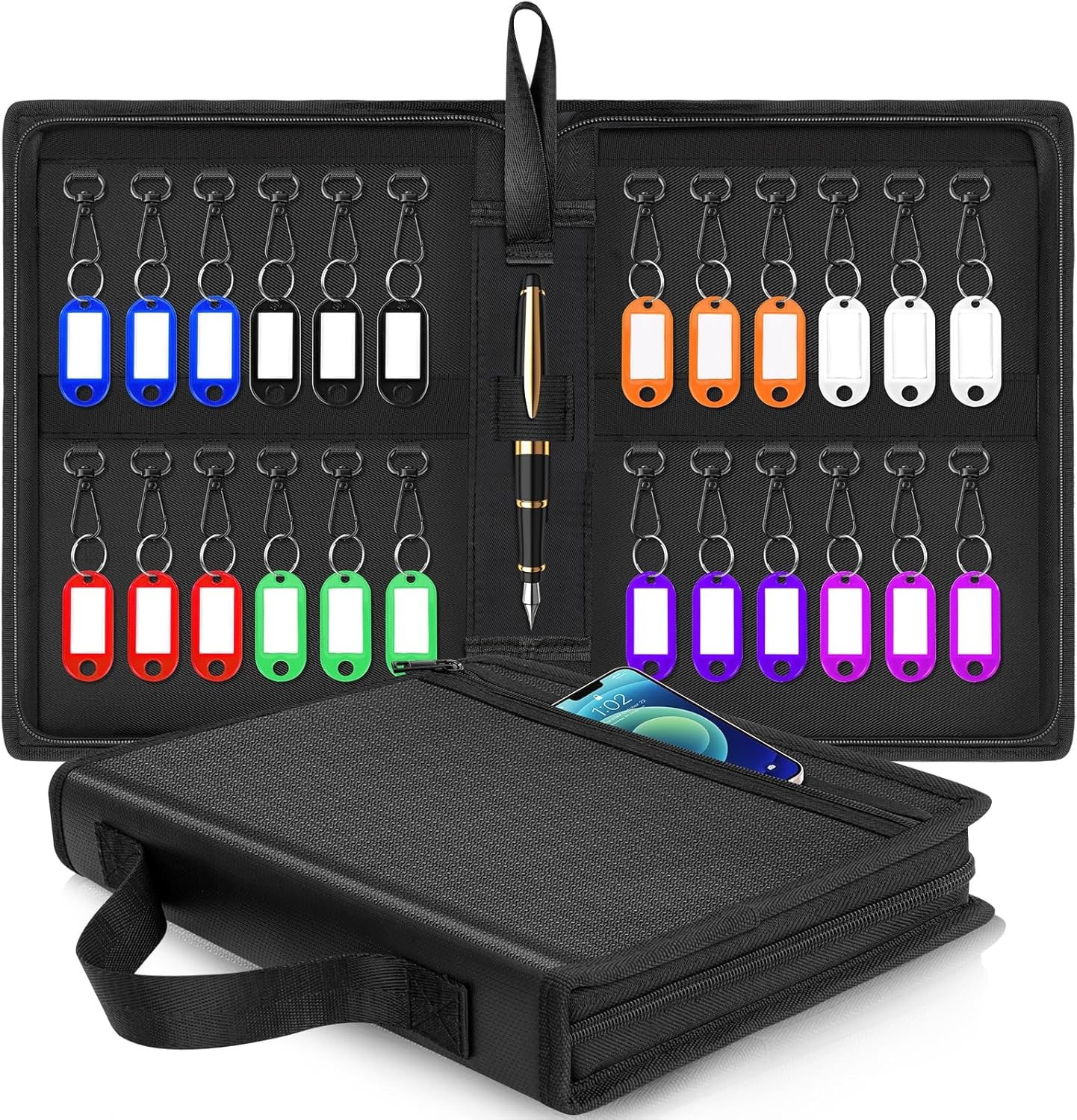 Draagbare Sleutelkluis met Rits, Waterdicht, 24 Haken, 2-Laags - 28,5x21x4 cm voor School, Kantoor & Fabriek