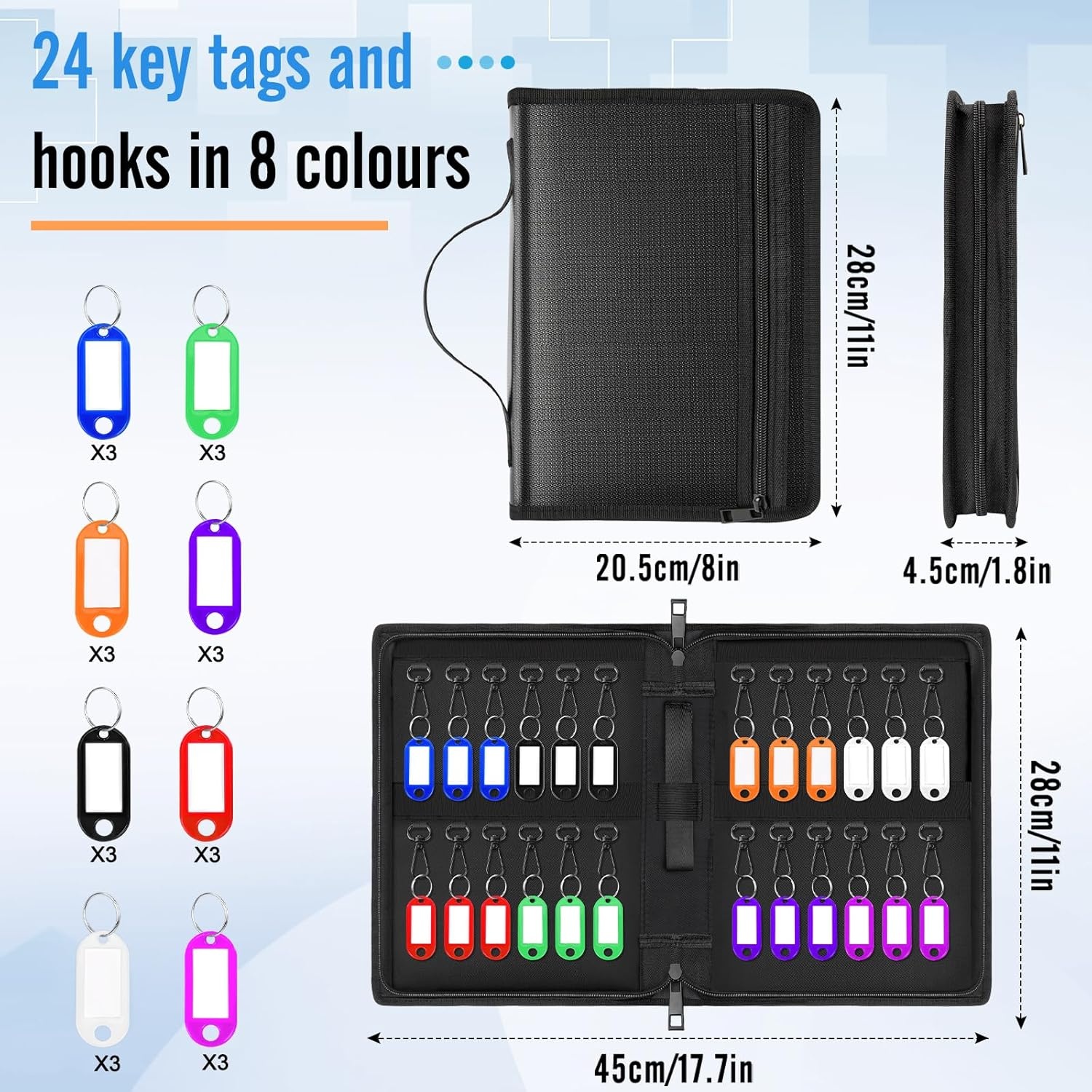 Draagbare Sleutelkluis met Rits, Waterdicht, 24 Haken, 2-Laags - 28,5x21x4 cm voor School, Kantoor & Fabriek