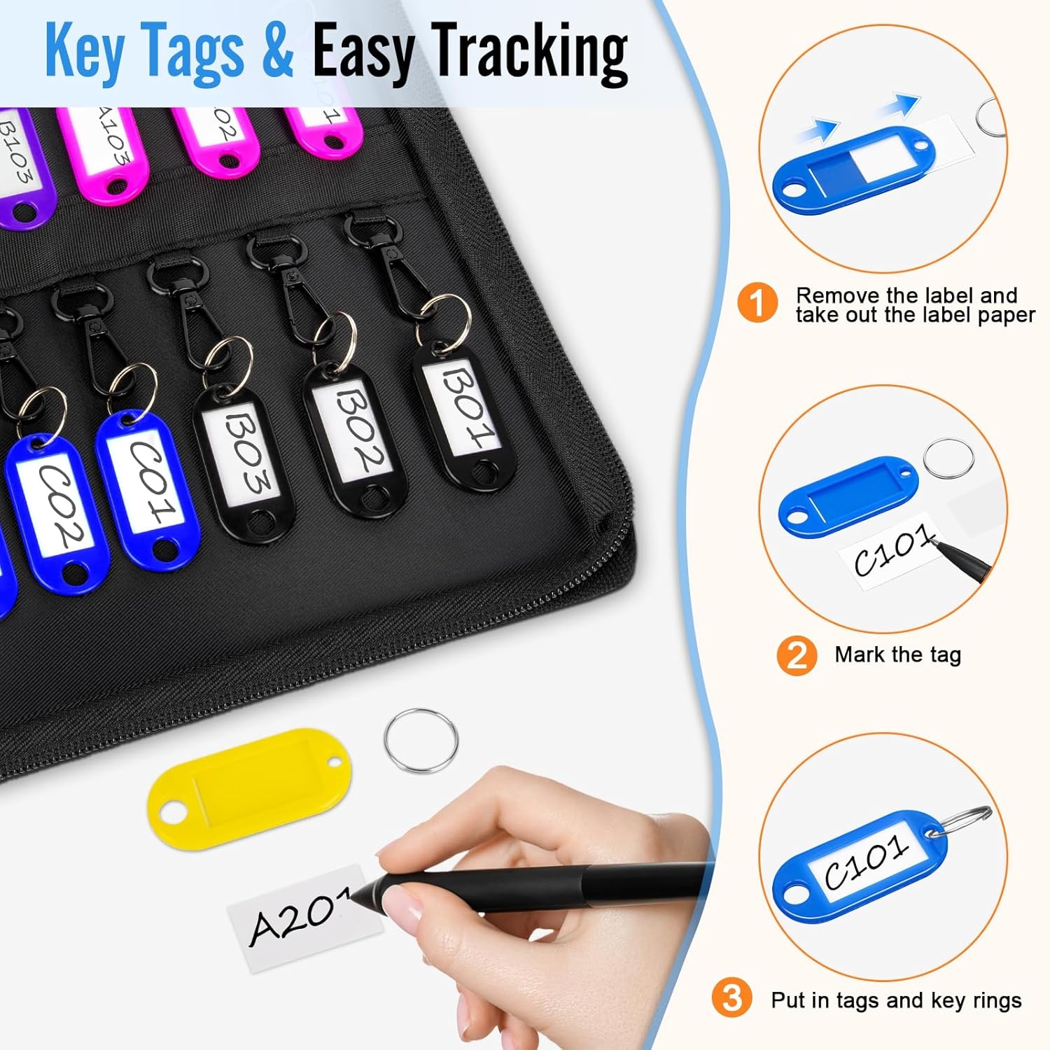 Draagbare Sleutelkluis met Rits, Waterdicht, 24 Haken, 2-Laags - 28,5x21x4 cm voor School, Kantoor & Fabriek