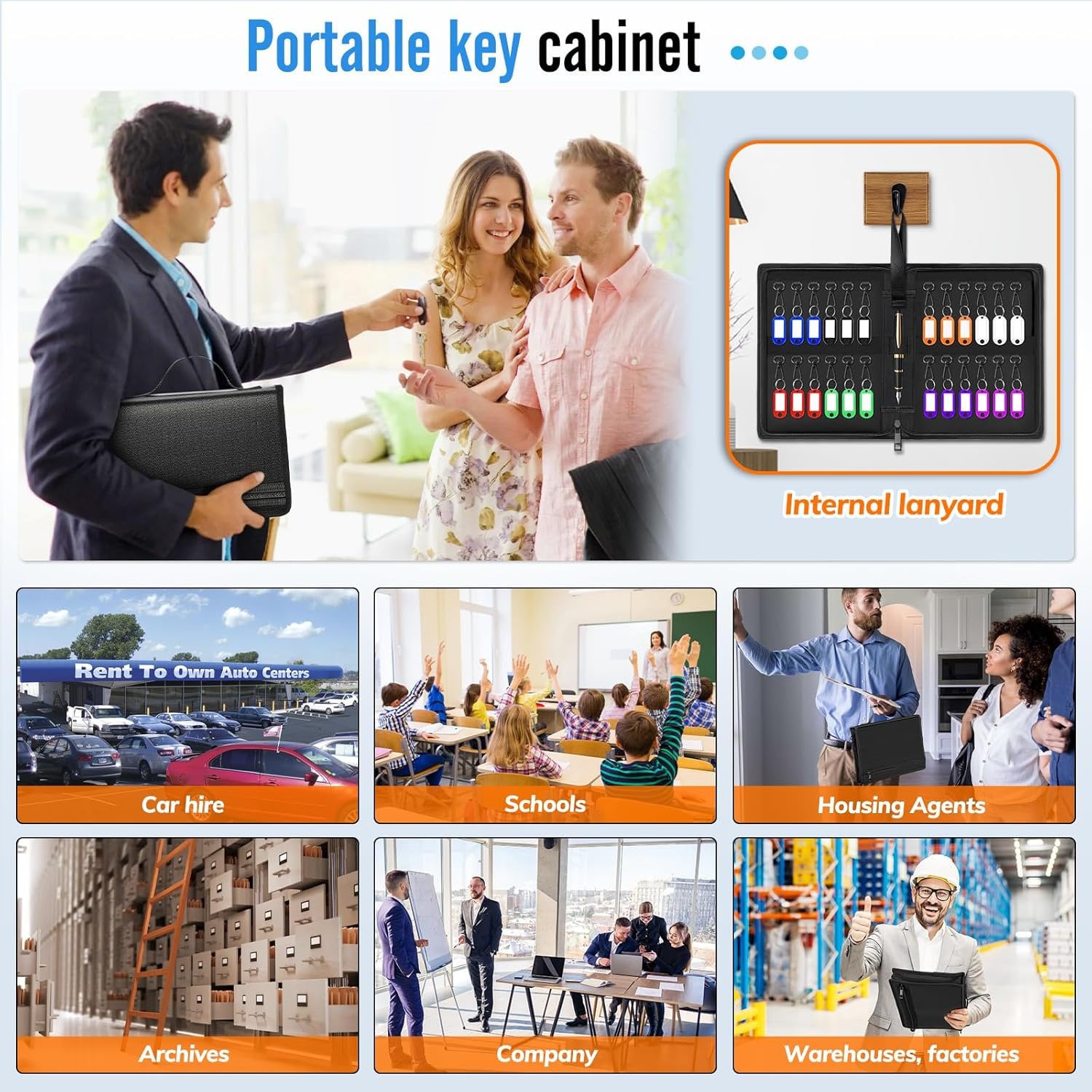 Draagbare Sleutelkluis met Rits, Waterdicht, 24 Haken, 2-Laags - 28,5x21x4 cm voor School, Kantoor & Fabriek