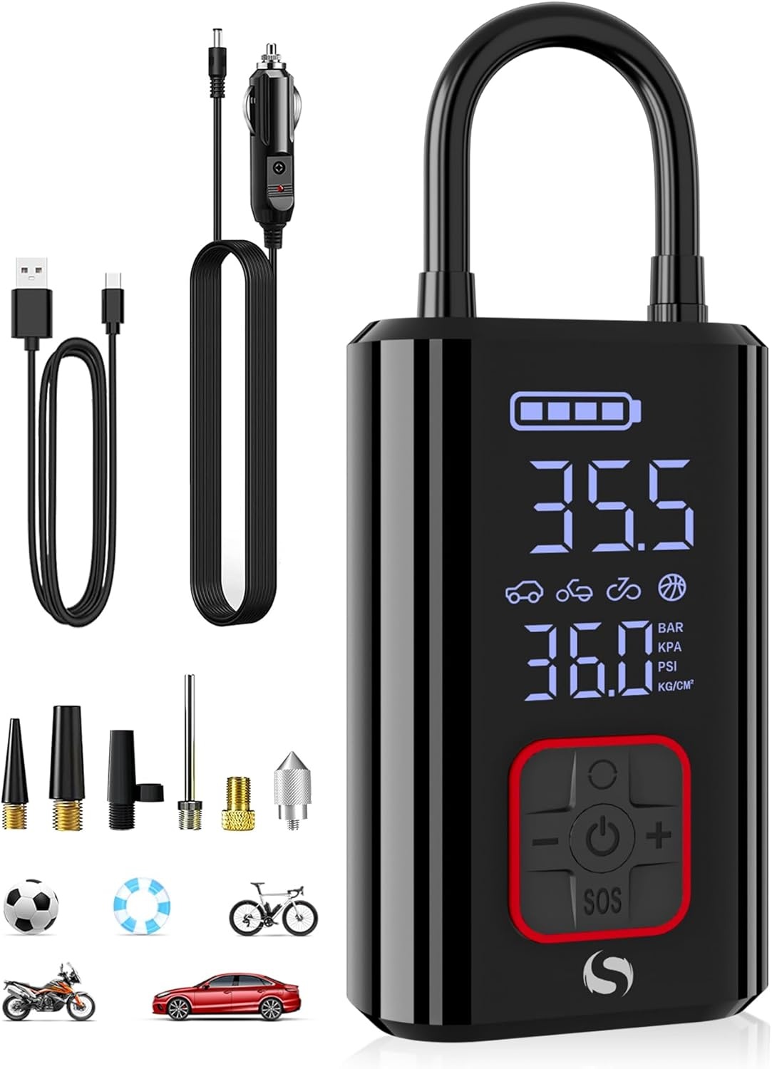 Draagbare luchtcompressor 150PSI met oplaadbare batterij voor auto, fiets, motor & bal - stopt automatisch