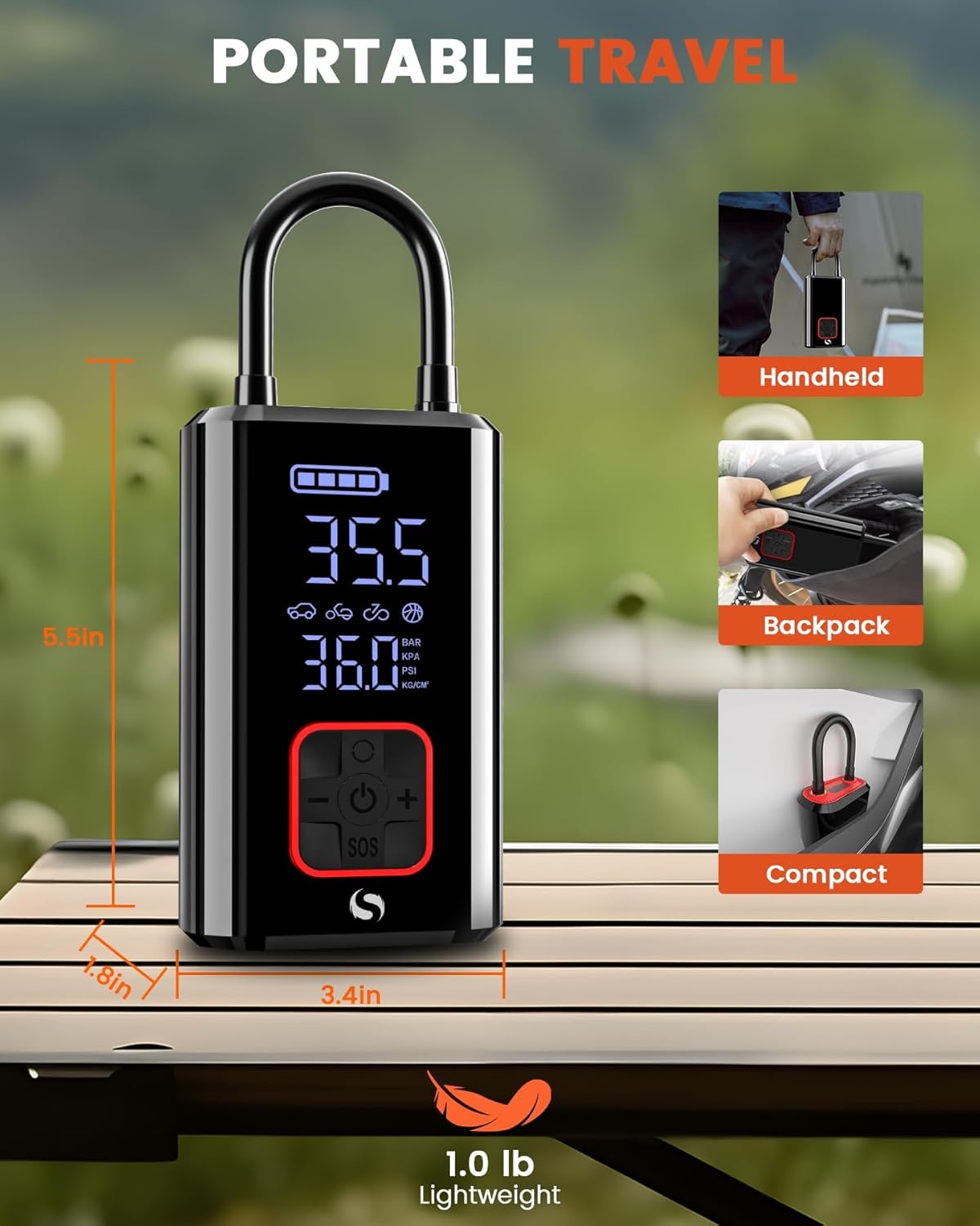 Draagbare luchtcompressor 150PSI met oplaadbare batterij voor auto, fiets, motor & bal - stopt automatisch