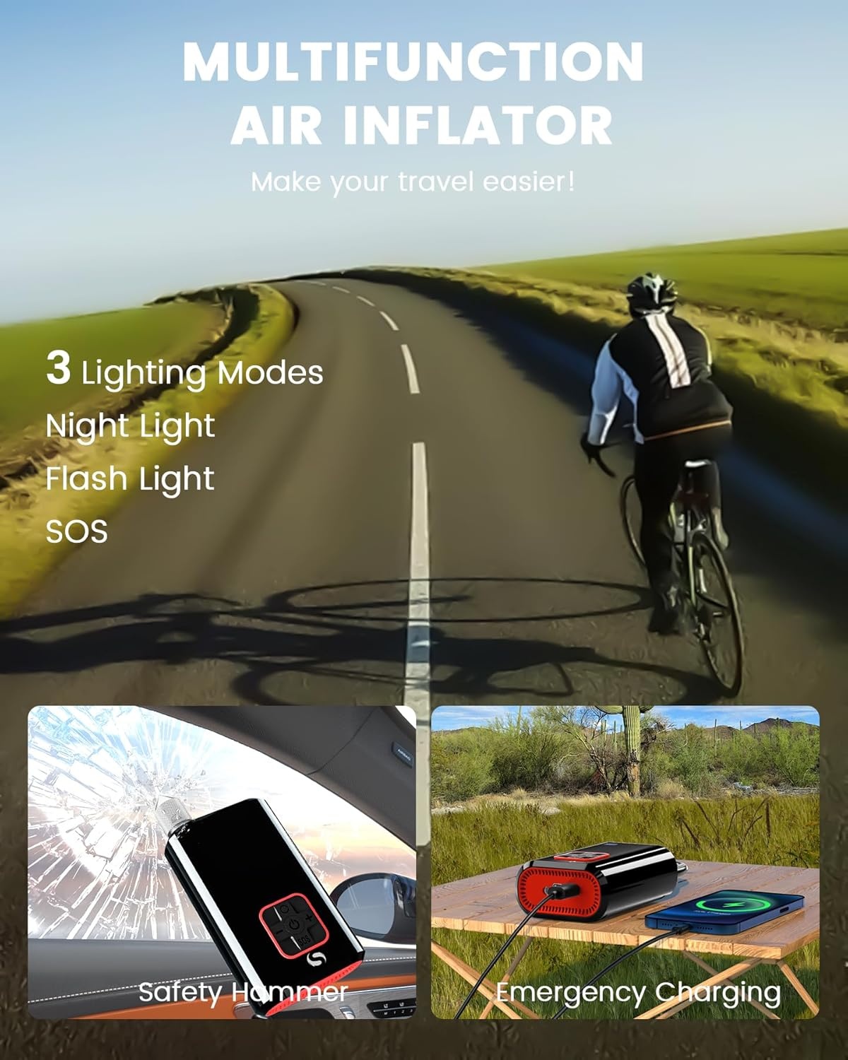 Draagbare luchtcompressor 150PSI met oplaadbare batterij voor auto, fiets, motor & bal - stopt automatisch