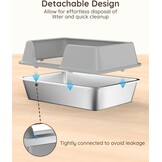 Kattenbak roestvrij staal halfgesloten met hoge afneembare rand, geurvrij, eenvoudig te reinigen, inclusief mat, 50x35x20 cm