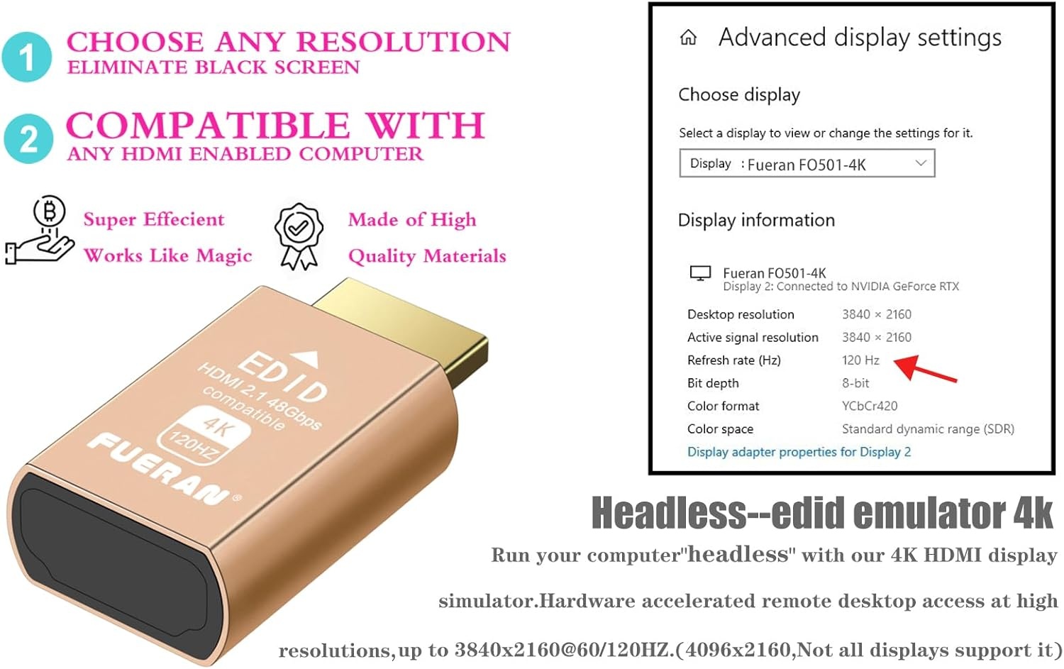 HDMI Dummy Plug 4K 120Hz - Virtual Display Emulator