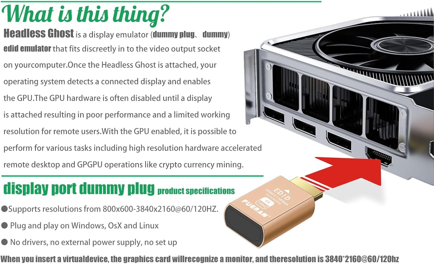 HDMI Dummy Plug 4K 120Hz - Virtual Display Emulator