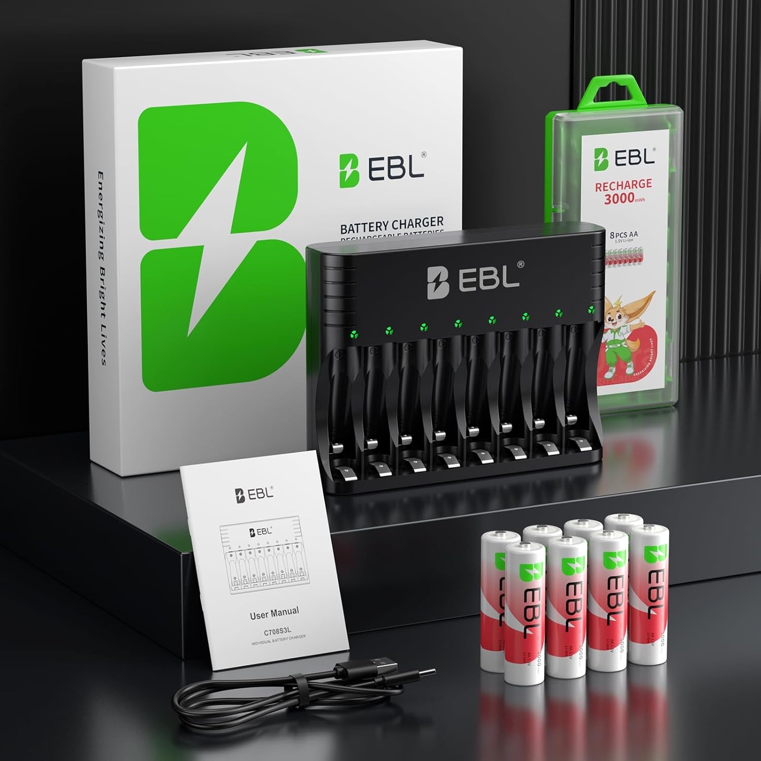 Oplaadbare AA Batterijen (8st.) + Lader - 46% Korting!