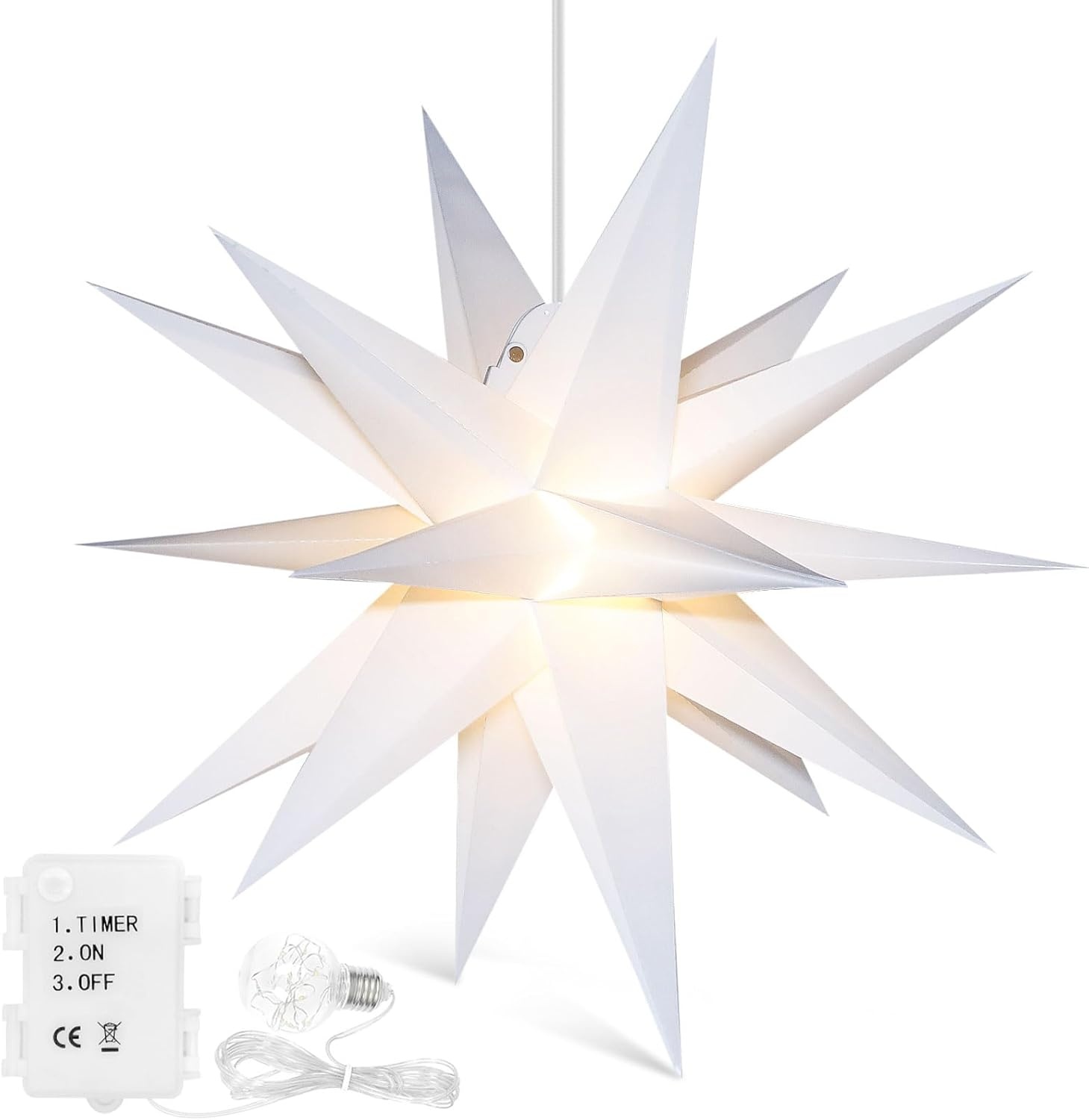 38% Korting: 3D LED Kerstster 58cm Wit - Weerbestendig & Timer