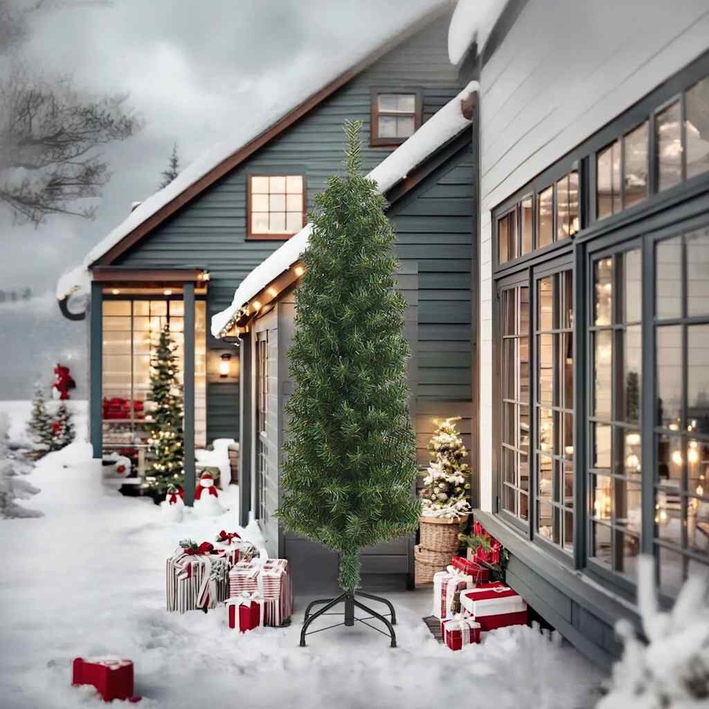 Smalle Kunstkerstboom 240 cm PVC Groen met Standaard - 78% Korting