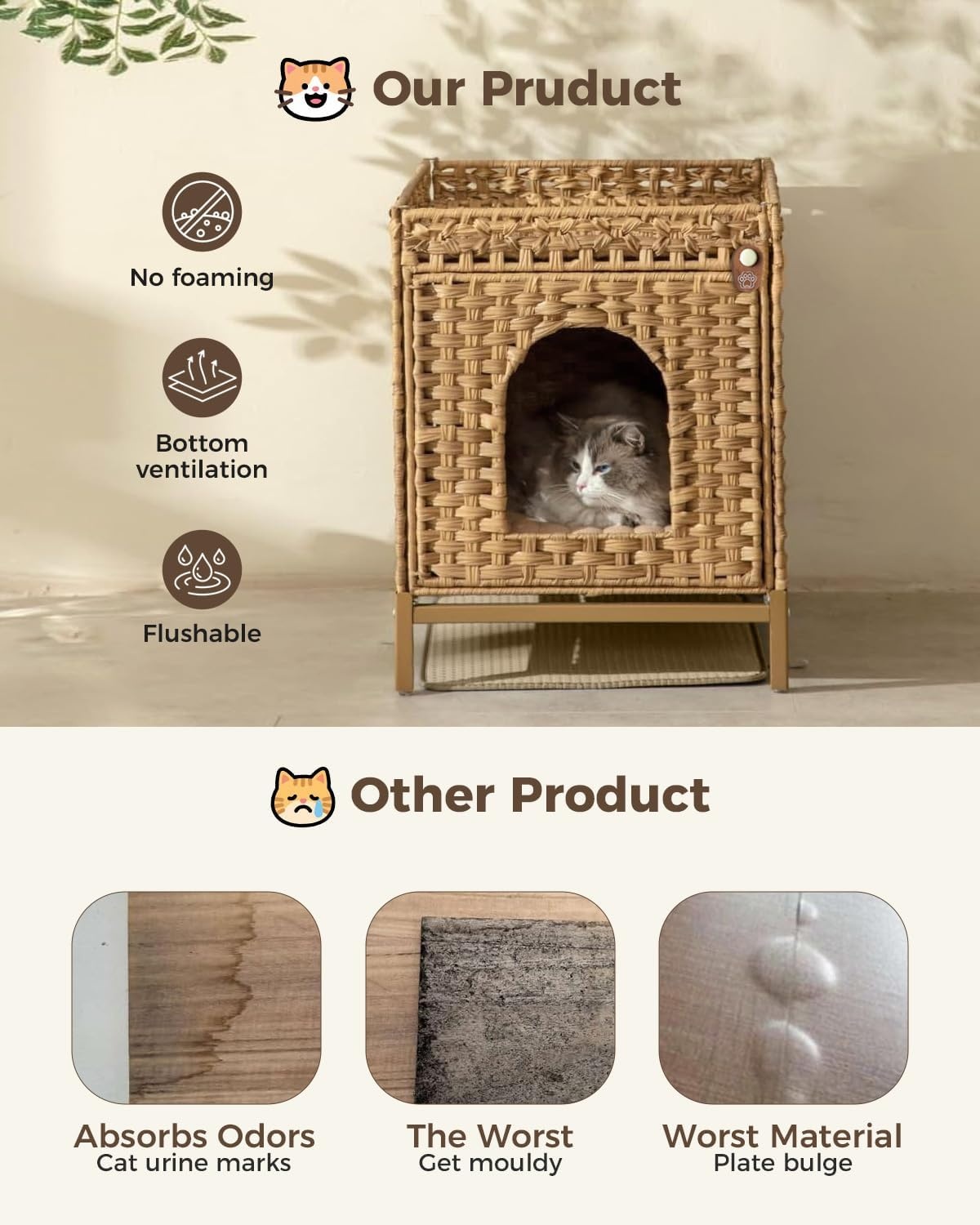 Handgevlochten Rotan Kattenhuis & Verborgen Kattenbakmeubel (36% Korting)