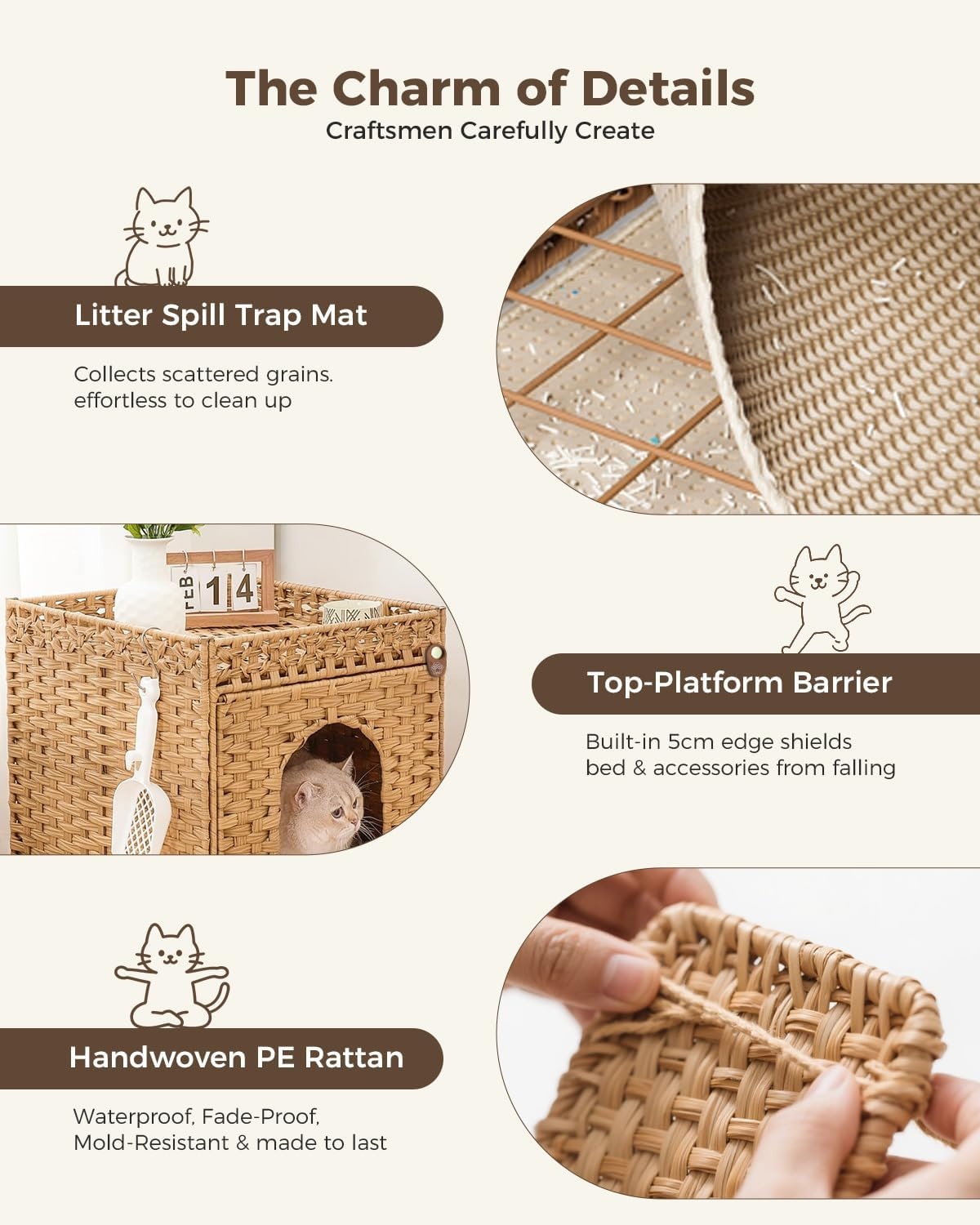 Handgevlochten Rotan Kattenhuis & Verborgen Kattenbakmeubel (36% Korting)