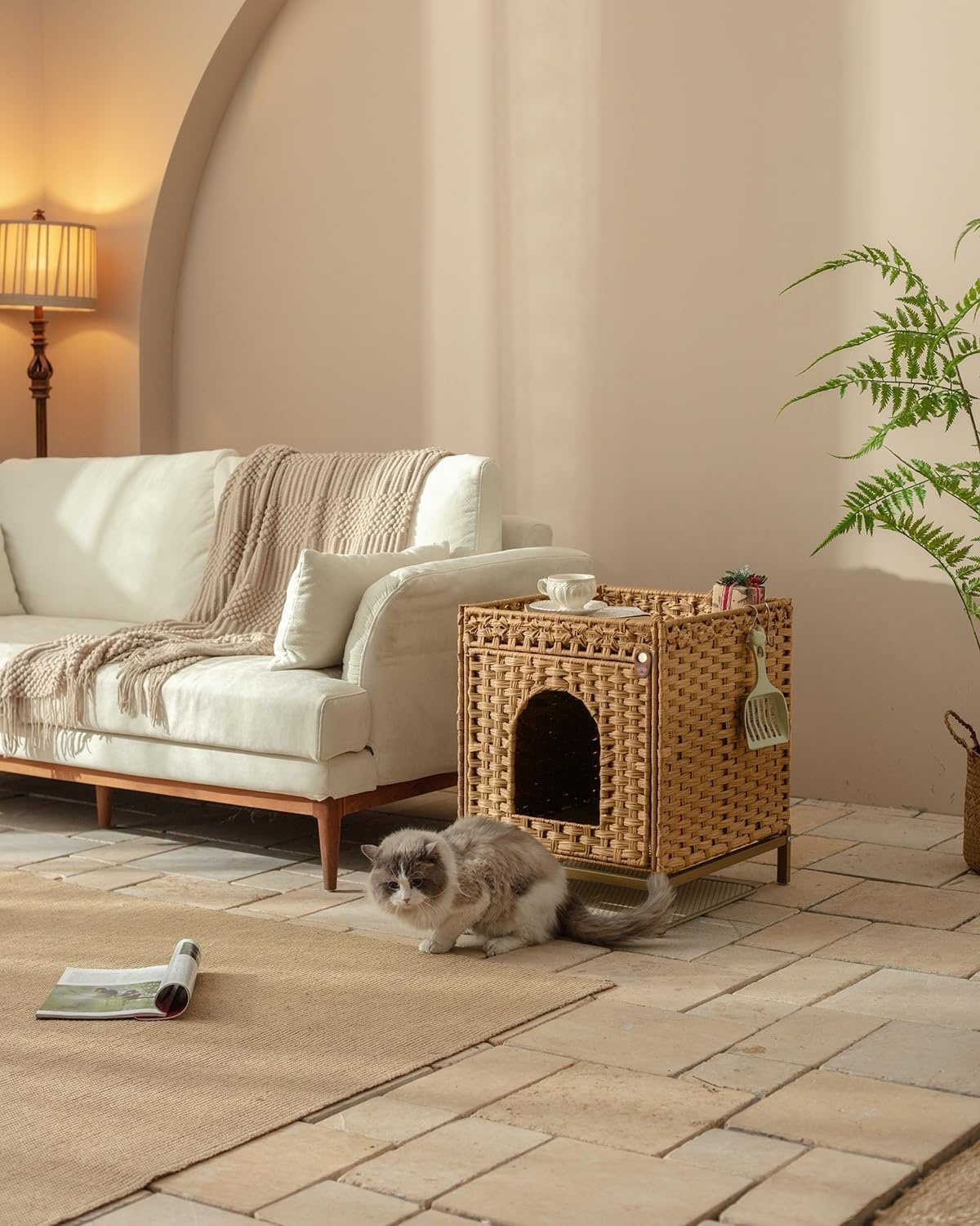 Handgevlochten Rotan Kattenhuis & Verborgen Kattenbakmeubel (36% Korting)