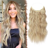 Haarverlenging onzichtbare draad krullend golvend lang synthetisch haarstukje 40 cm Donker Goud Mix Beige Blond