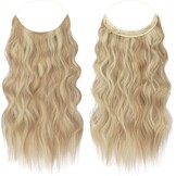 Haarverlenging onzichtbare draad krullend golvend lang synthetisch haarstukje 40 cm Donker Goud Mix Beige Blond